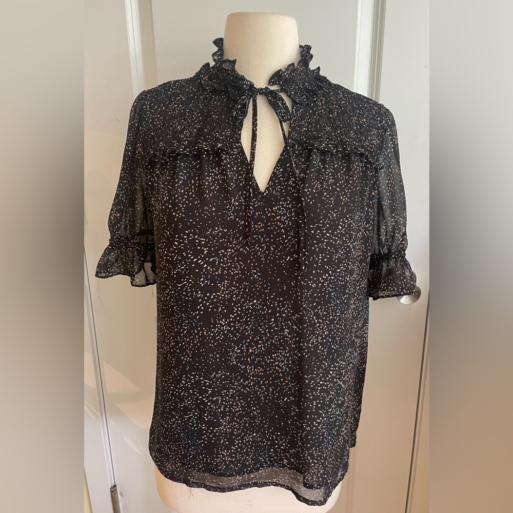 Pleione Black Ruffled Women's Blouse.